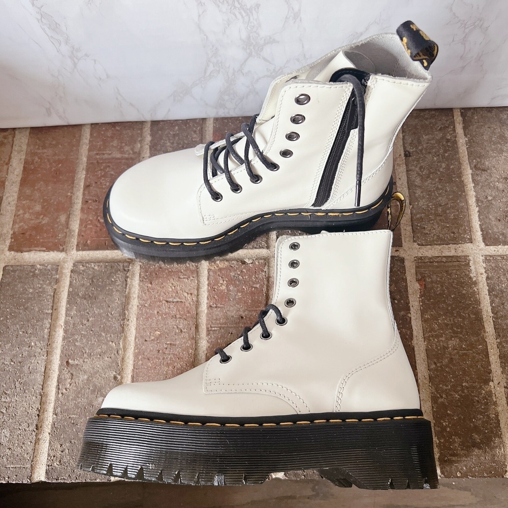 Dr. Martens Jadon 8-Eye Platform Combat Boot White Leather Womens US 6 - Picture 2 of 12
